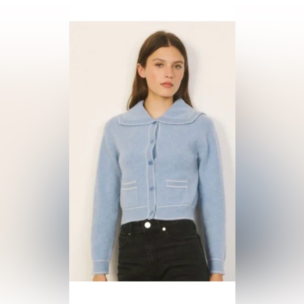 NWT Authentic Sandro Paris Sky Blue Cropped Cardigan Size 2,  Original $295
